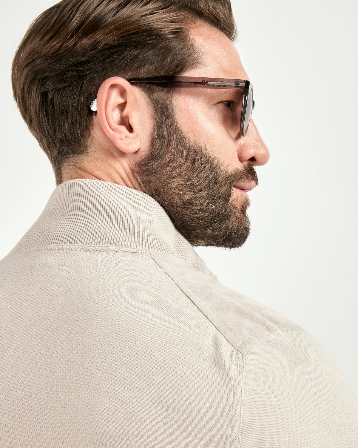 Men Pini Parma beige bomber jacket made in italy in alcantara and cotton