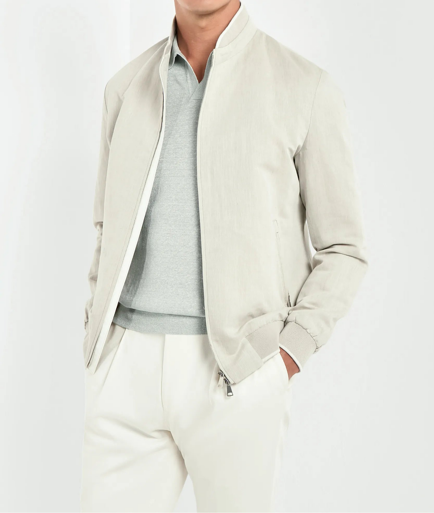 Pini Parma men made in italy sand linen cotton bomber jacket