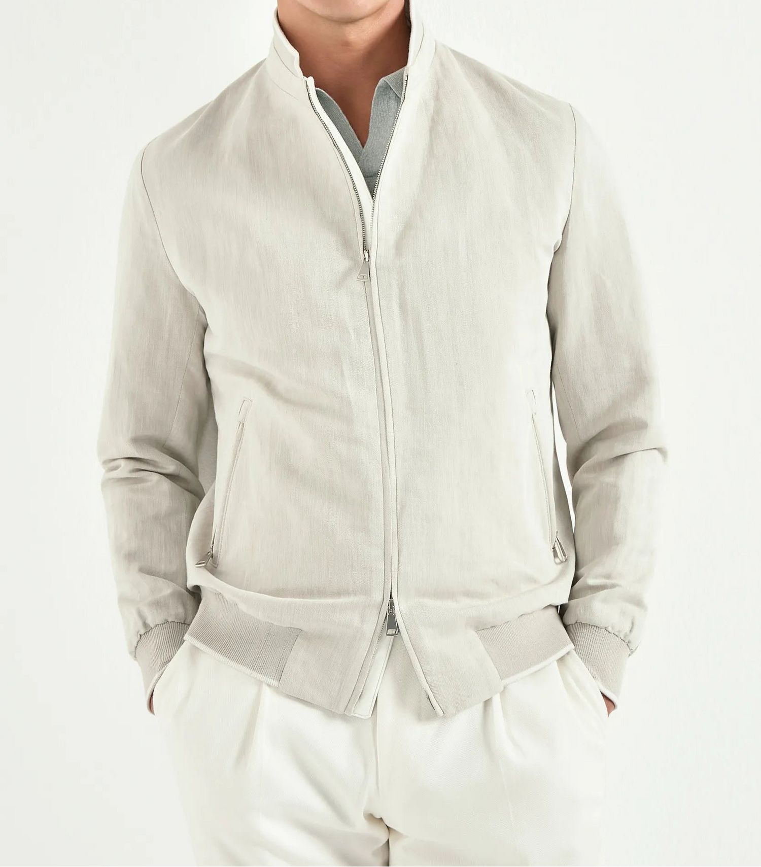 Pini Parma men made in italy sand linen cotton bomber jacket