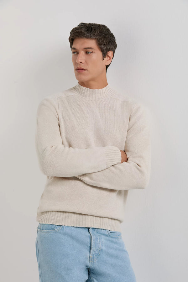 Pull à col montant sable - Made in Italy