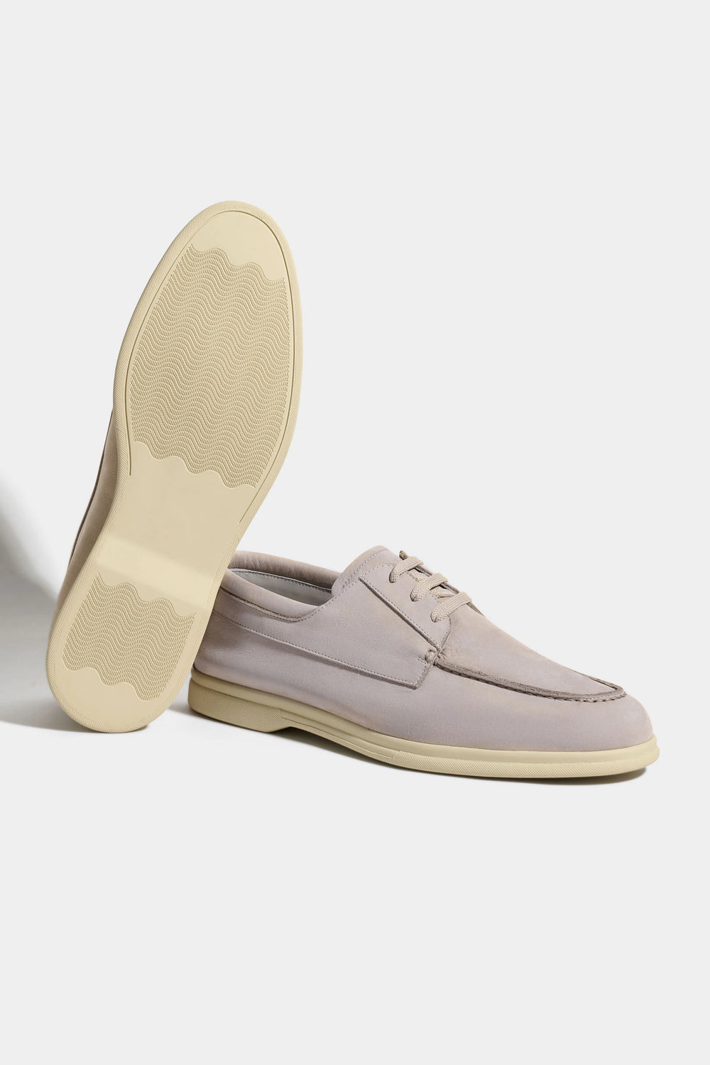 men Pini Parma sand boat loafers made in italy in nabuk leather 