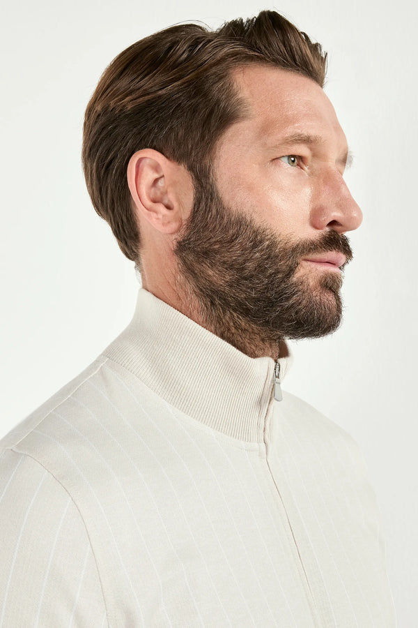 Men Pini Parma beige cotton and linen striped bomber made in italy 