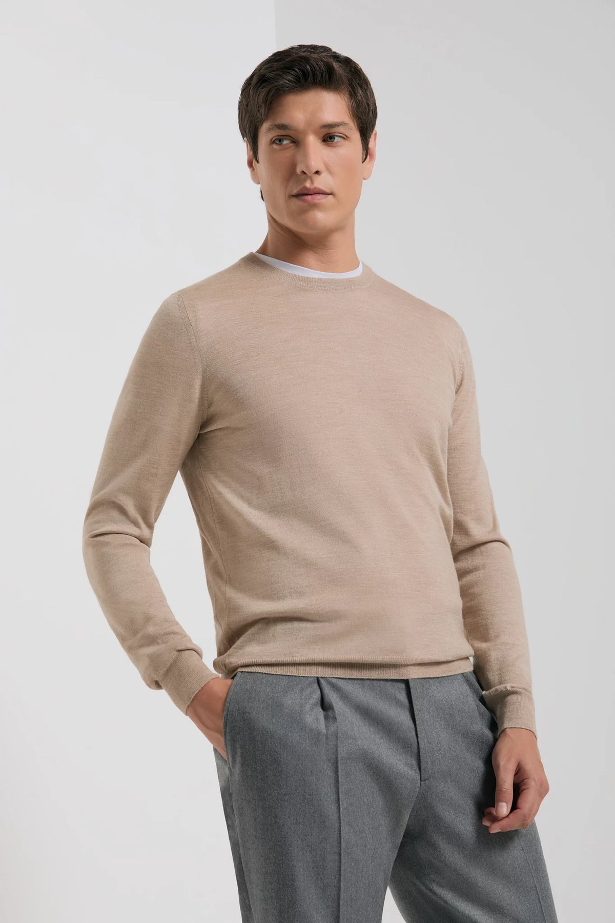 men pini parma x gran sasso sand round neck made in italy in wool and silk
