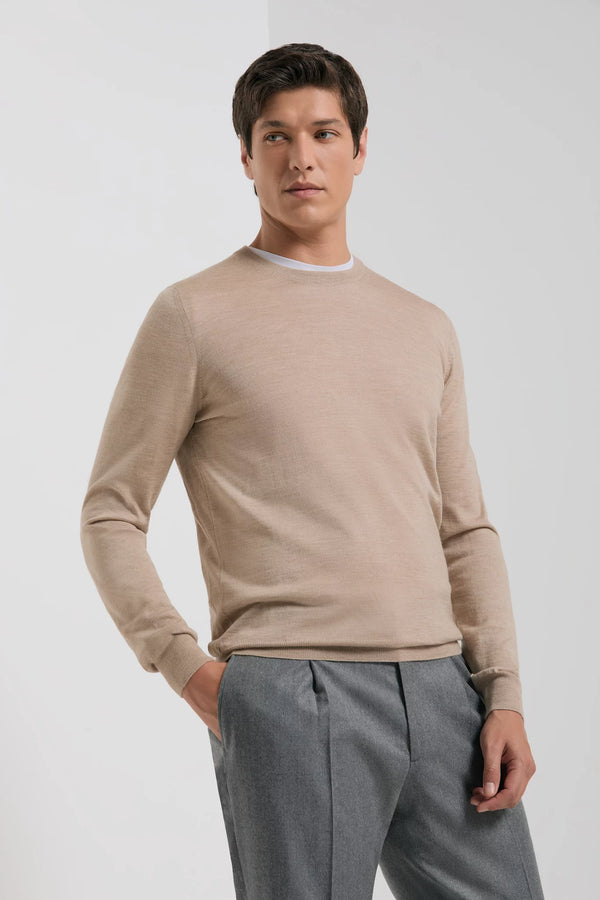 men pini parma x gran sasso sand round neck made in italy in wool and silk