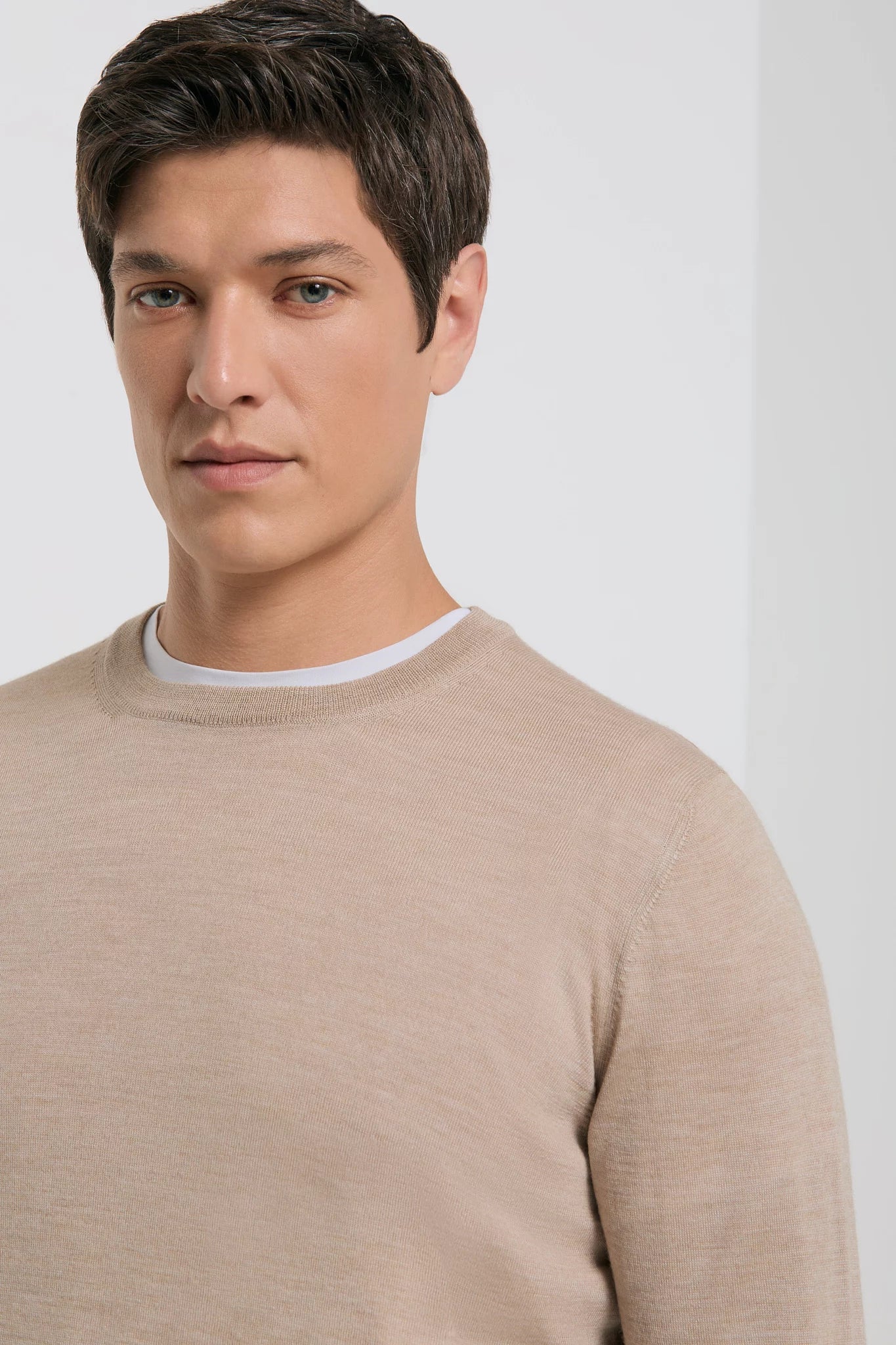 men pini parma x gran sasso sand round neck made in italy in wool and silk