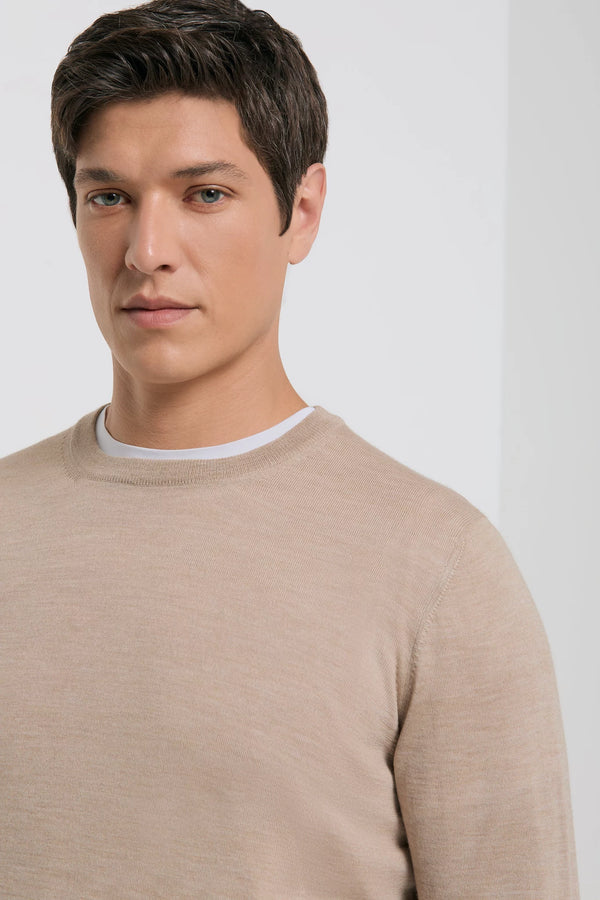 men pini parma x gran sasso sand round neck made in italy in wool and silk