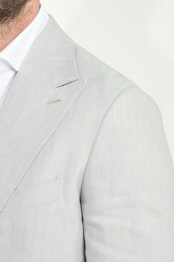 Men Pini Parma light grey single breasted jacket made in italy in a blend of linen wool and silk 