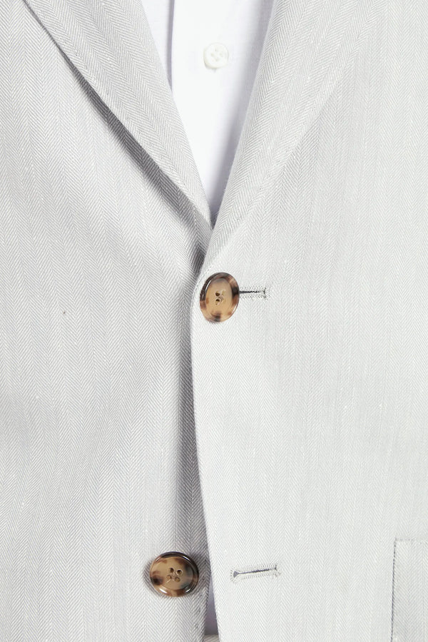 Men Pini Parma light grey single breasted jacket made in italy in a blend of linen wool and silk 