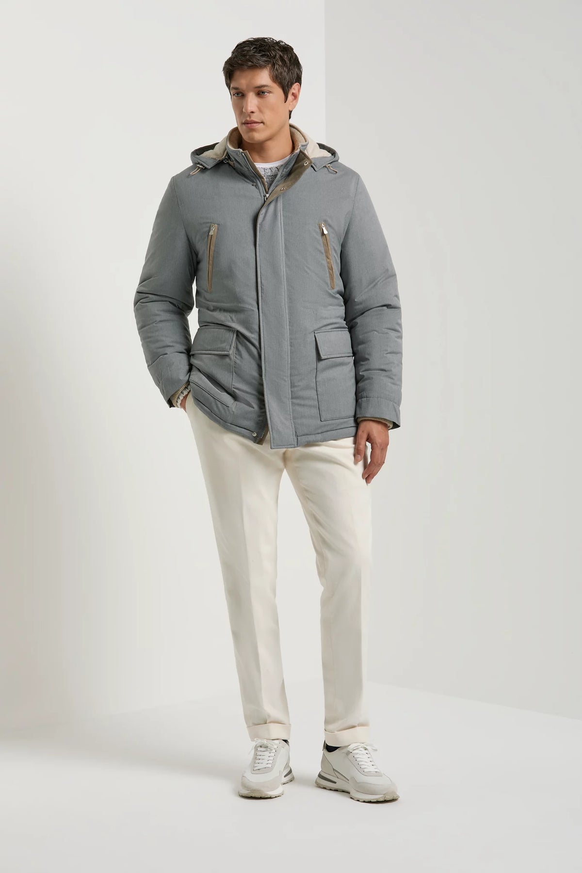 Pini Parma made in Italy men sky grey technical parka outwear