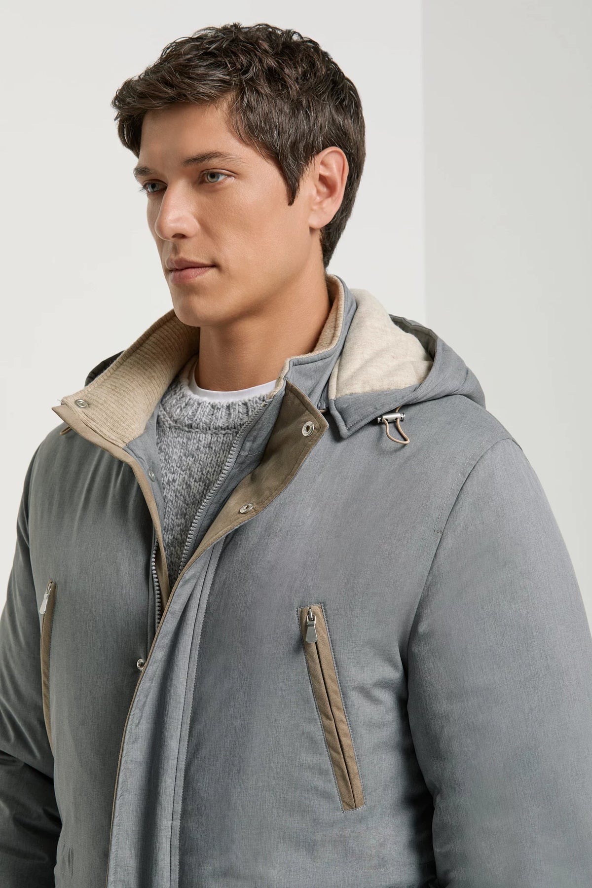 Pini Parma made in Italy men sky grey technical parka outwear