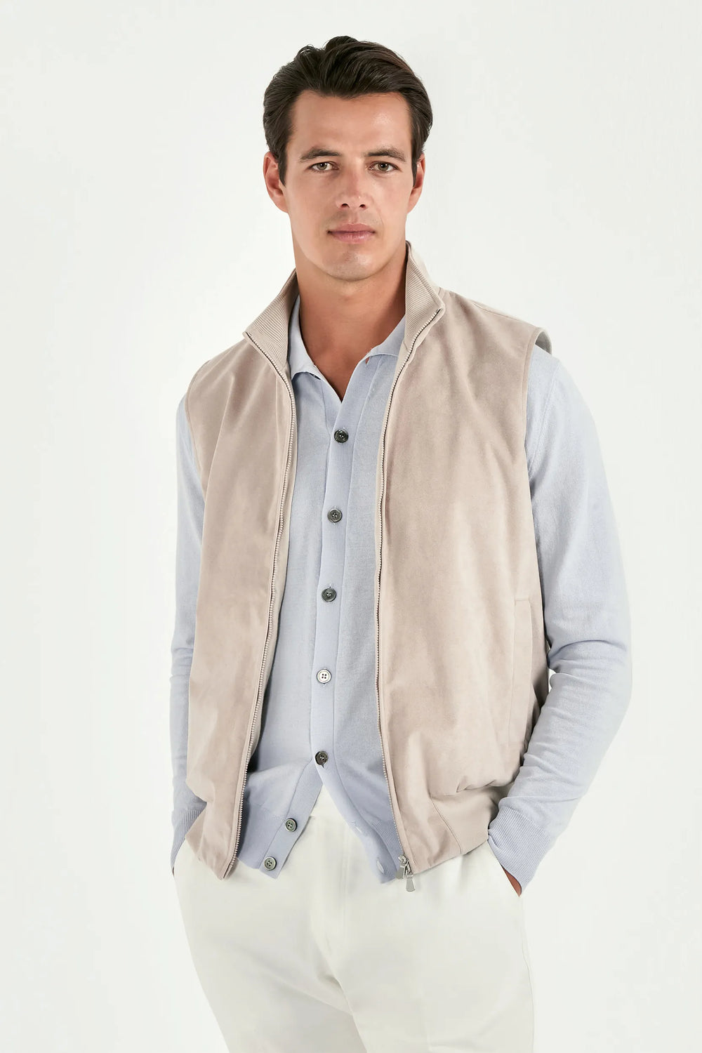Men Pini Parma beige vest made in italy in alcantara 