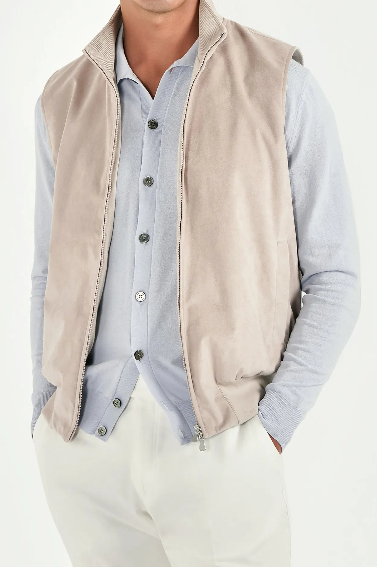 Men Pini Parma beige vest made in italy in alcantara 