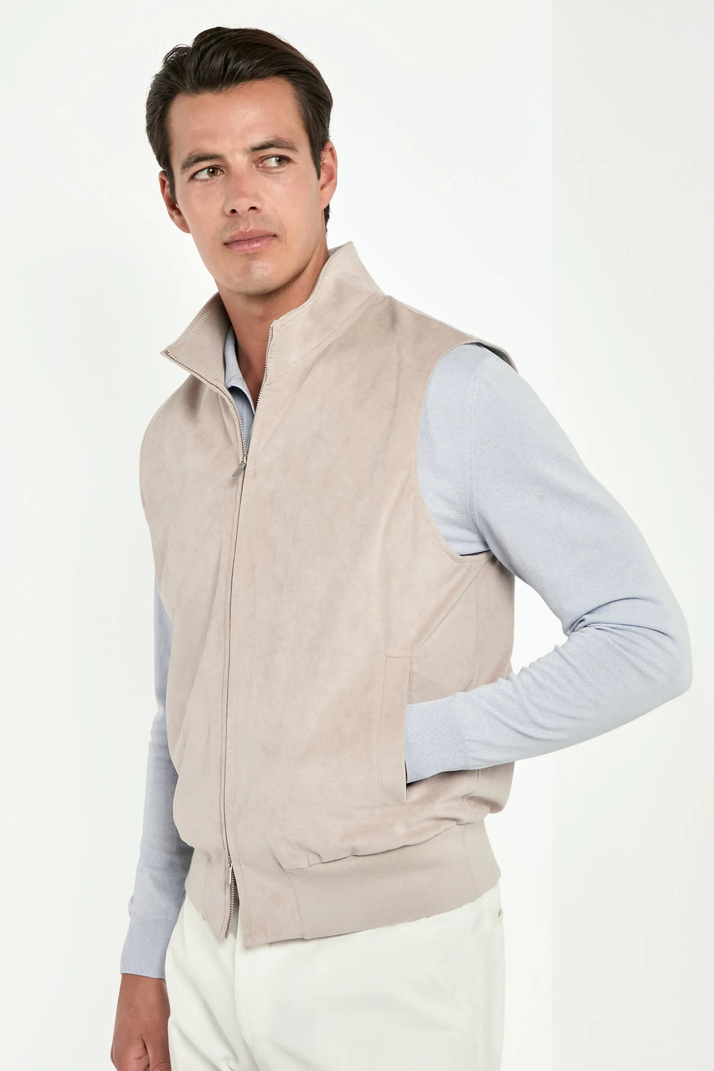 Men Pini Parma beige vest made in italy in alcantara 