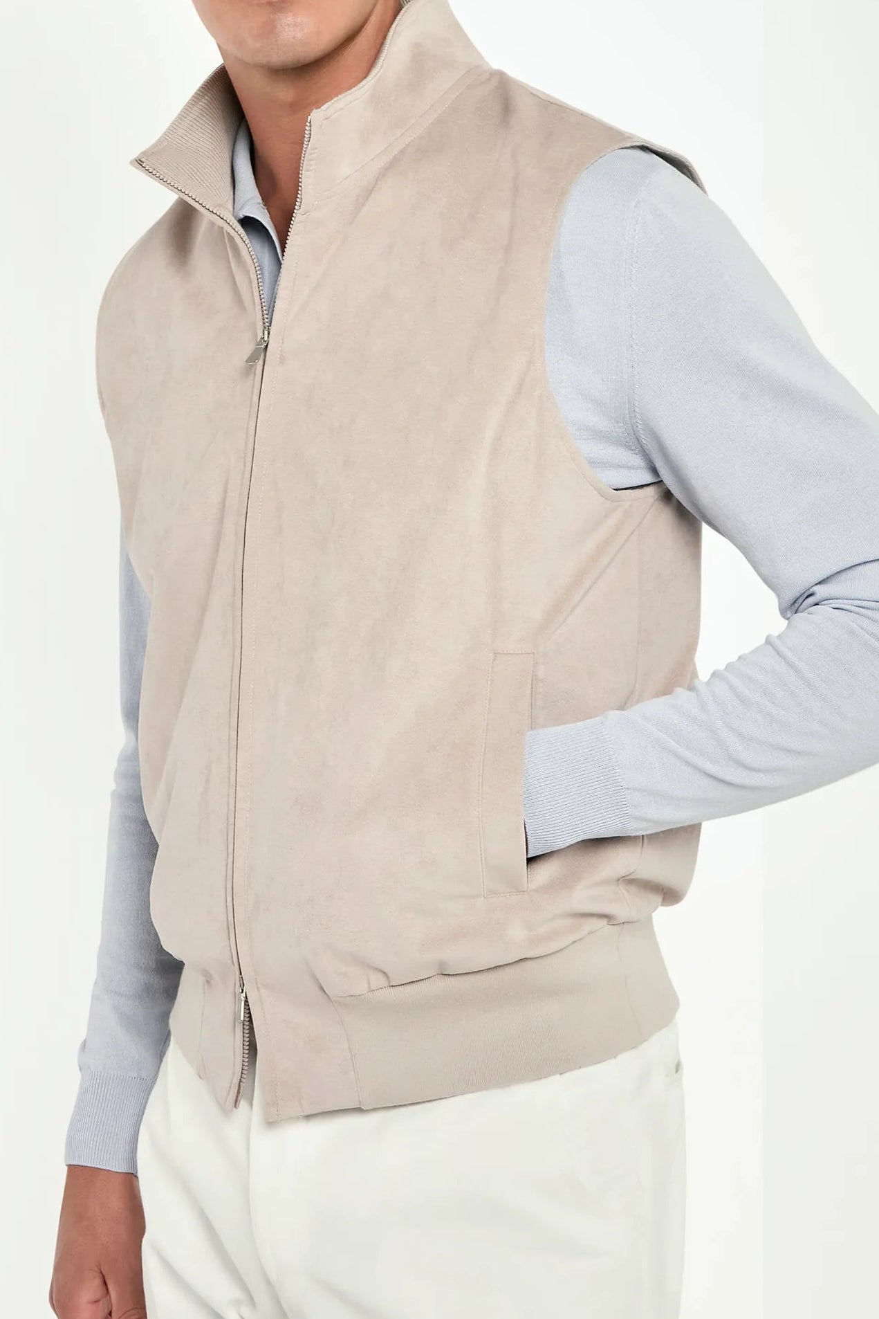 Men Pini Parma beige vest made in italy in alcantara 