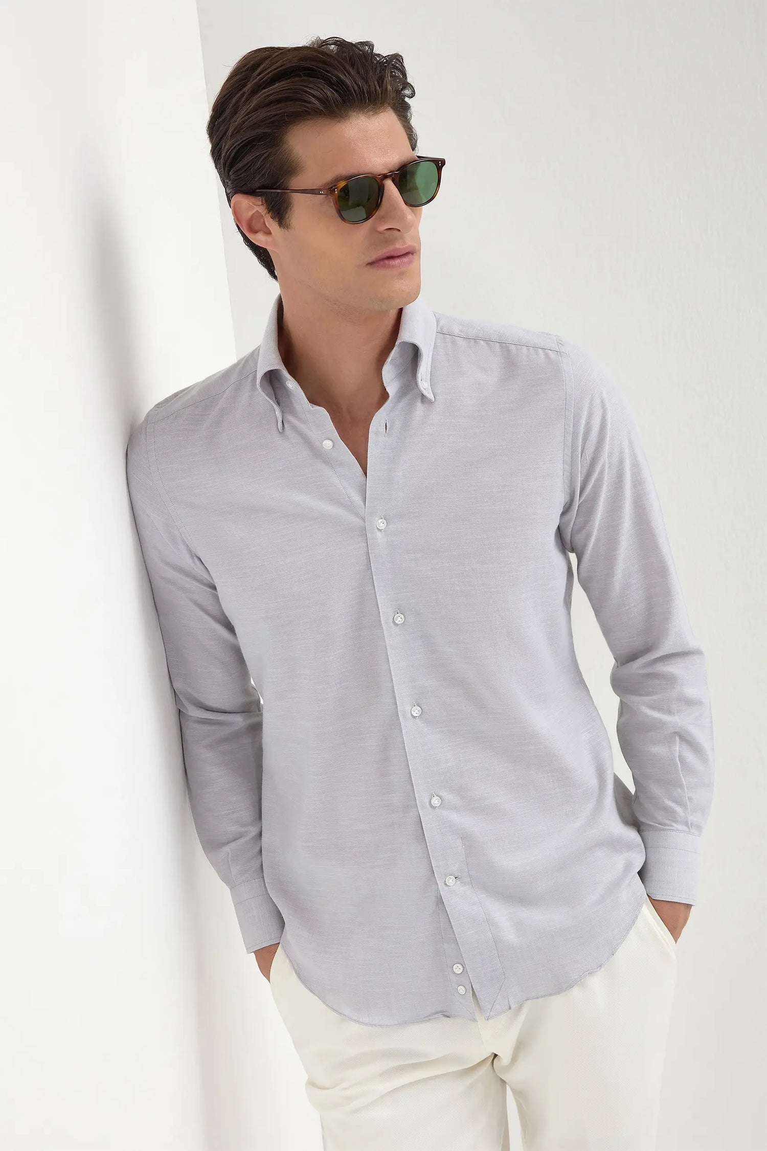 Camicia button down in chambray Stone - Made in Italy