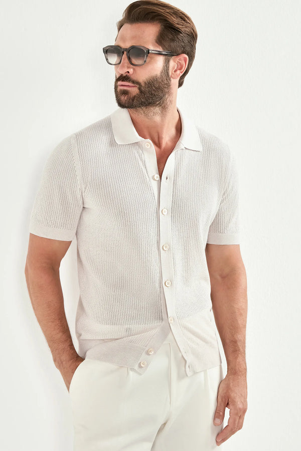 Men Pini Parma stone polo cardigan, knitwear, made in italy in cotton 