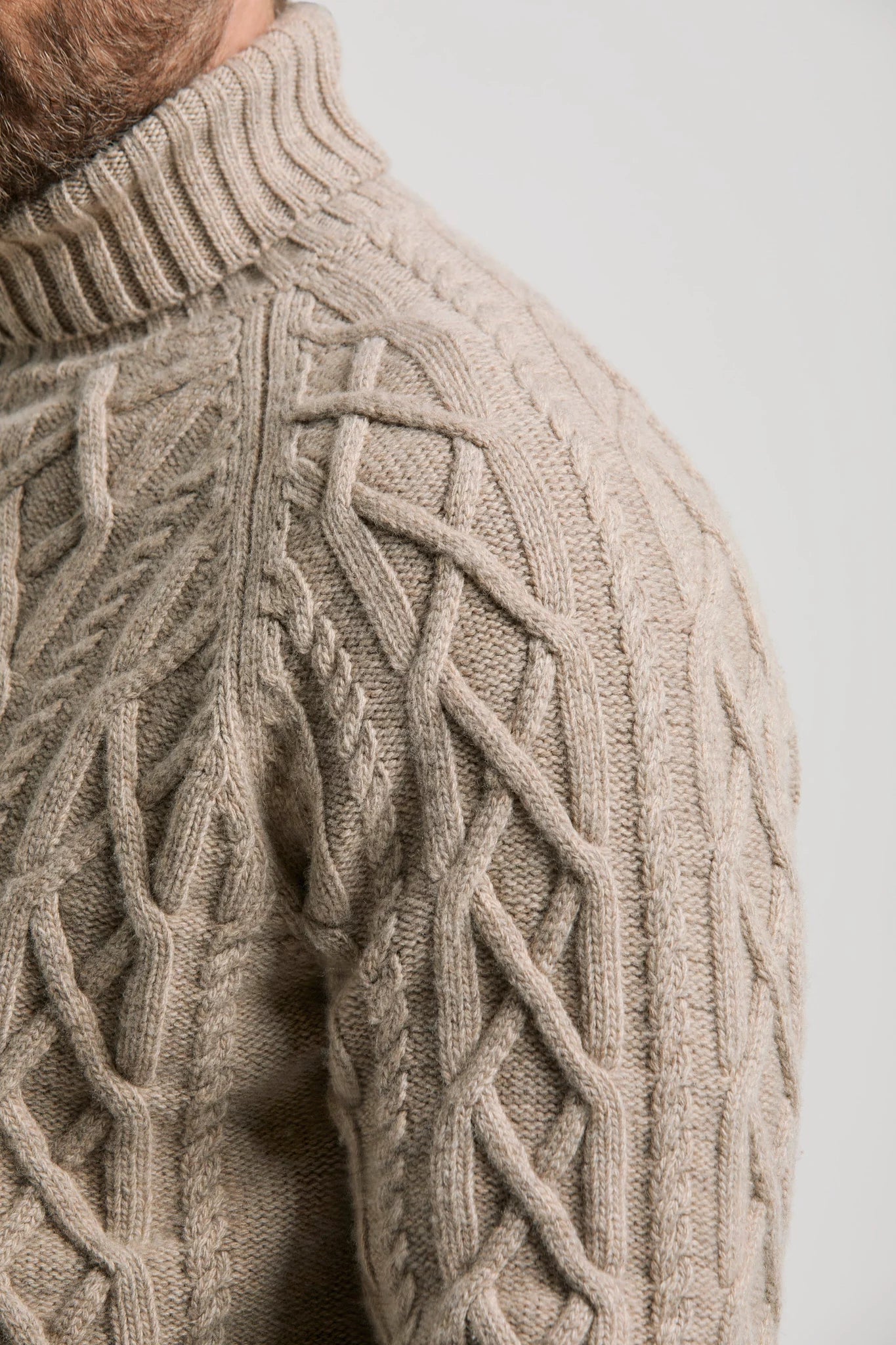 Pini Parma made in Italy men taupe aran turtleneck sweater