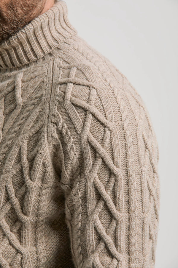 Pini Parma made in Italy men taupe aran turtleneck sweater