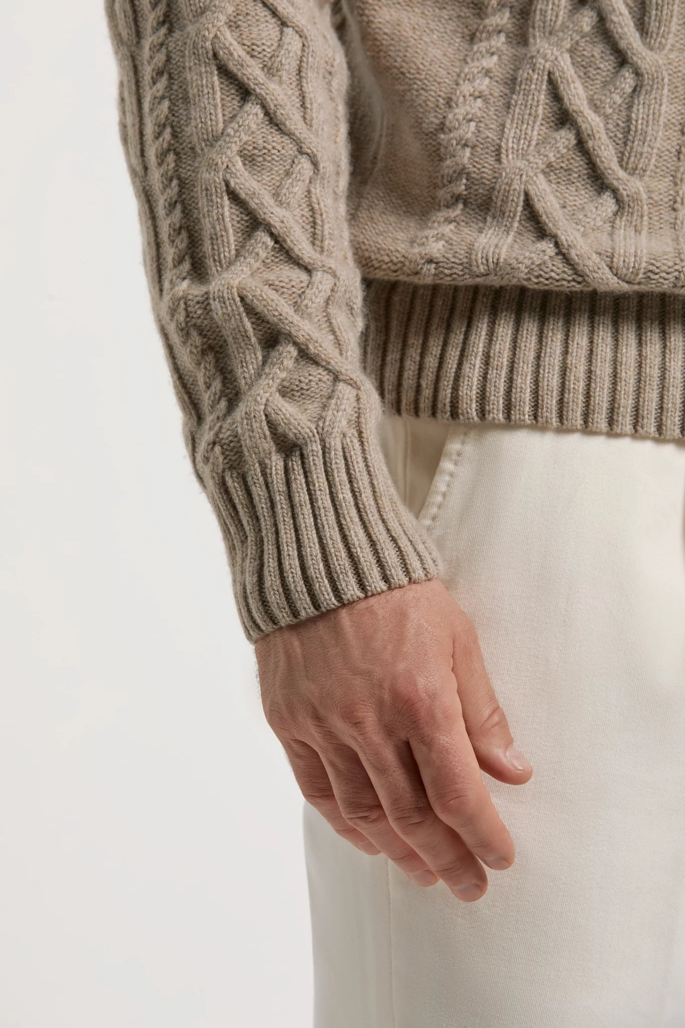 Pini Parma made in Italy men taupe aran turtleneck sweater