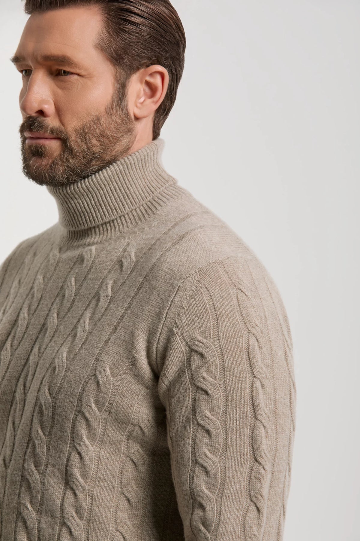 Pini Parma made in Italy men taupe cable knit turtleneck sweater