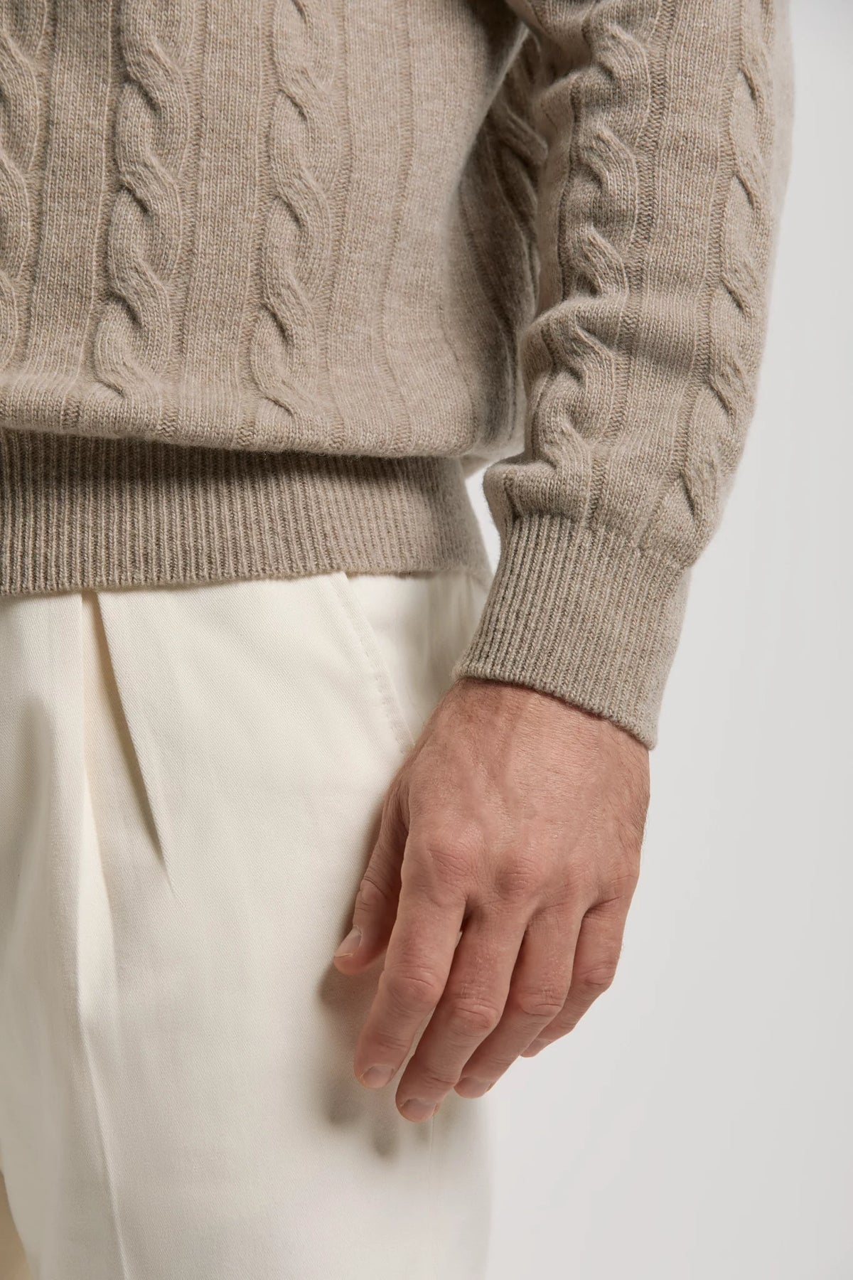 Pini Parma made in Italy men taupe cable knit turtleneck sweater
