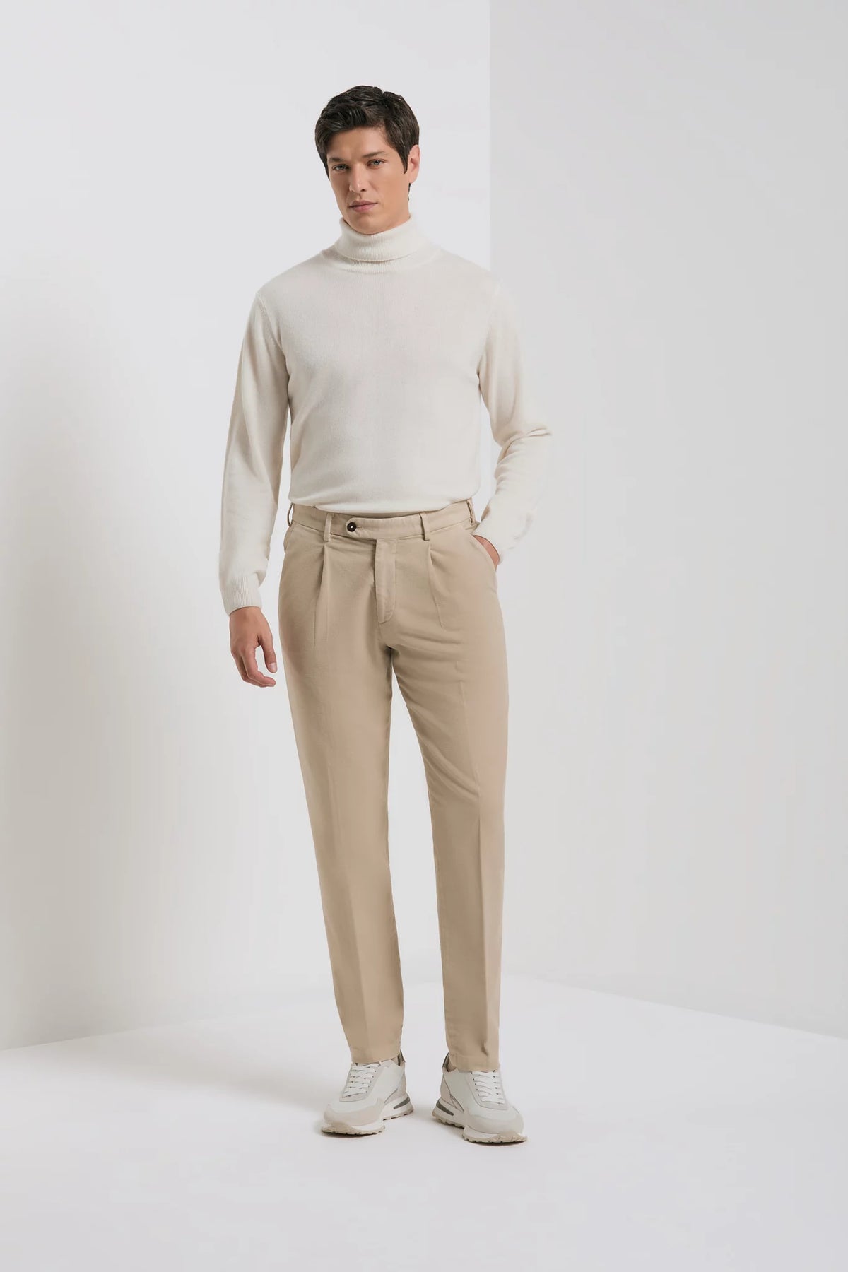 men pini parma taupe trousers made in italy in cotton and silk 