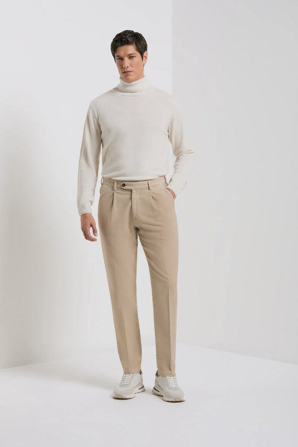men pini parma taupe trousers made in italy in cotton and silk 