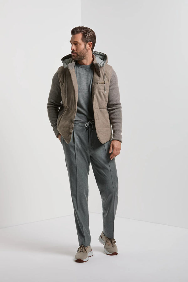 Pini Parma made in italy men taupe flannel knit hooded jacket