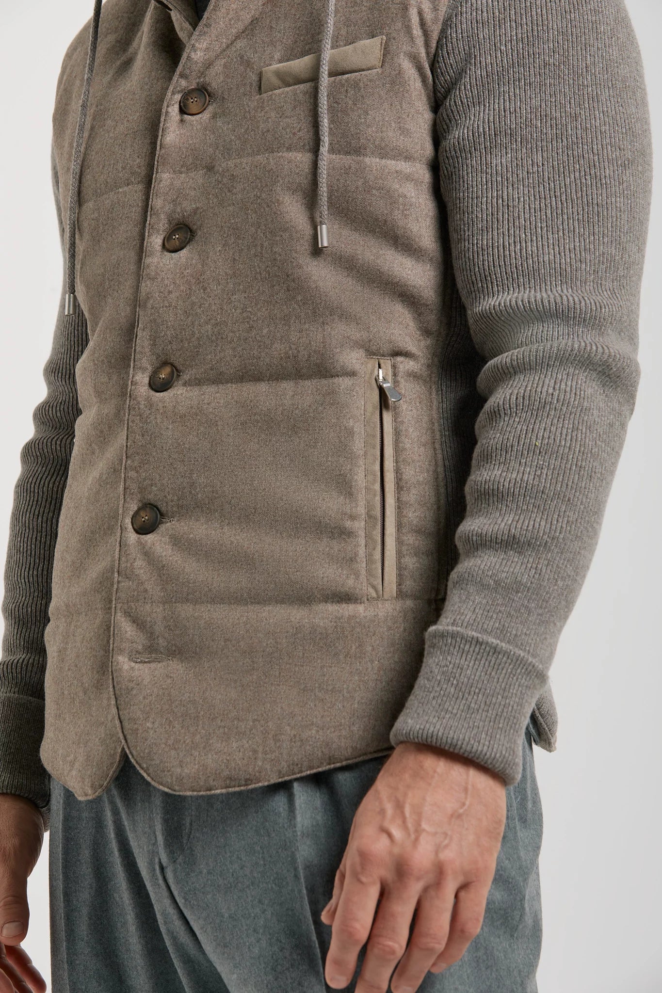 Pini Parma made in italy men taupe flannel knit hooded jacket