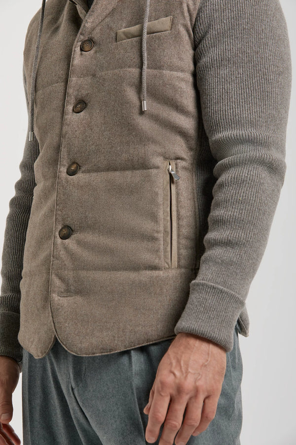 Pini Parma made in italy men taupe flannel knit hooded jacket