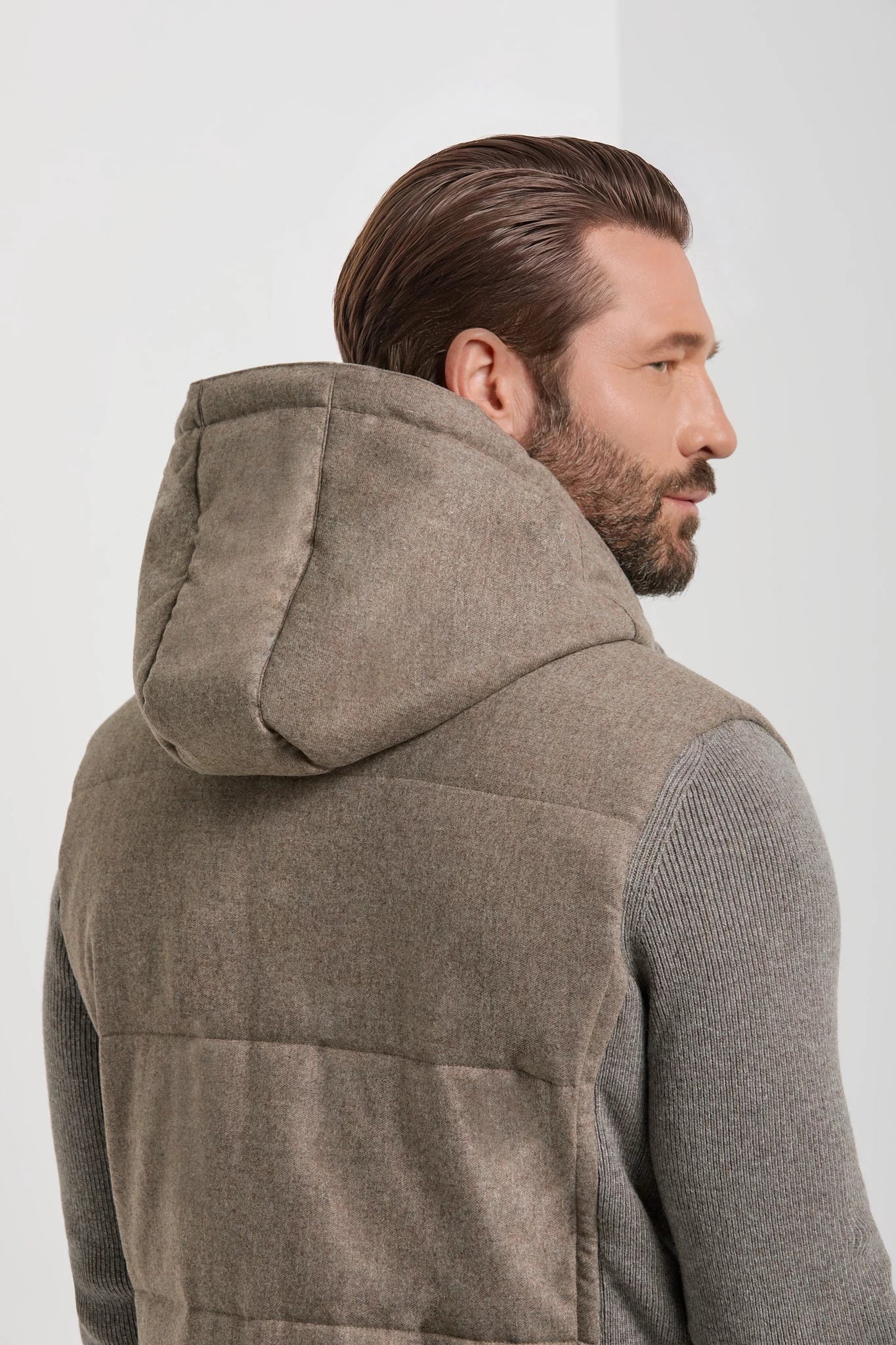 Pini Parma made in italy men taupe flannel knit hooded jacket