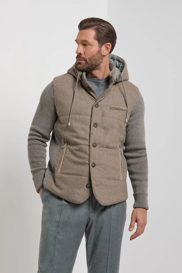 Pini Parma made in italy men taupe flannel knit hooded jacket