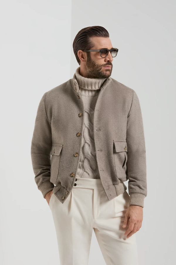 men pini parma taupe bomber with herringbone made in italy in wool 