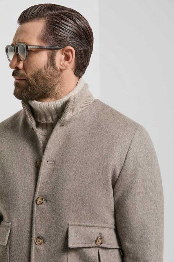 men pini parma taupe bomber with herringbone made in italy in wool 