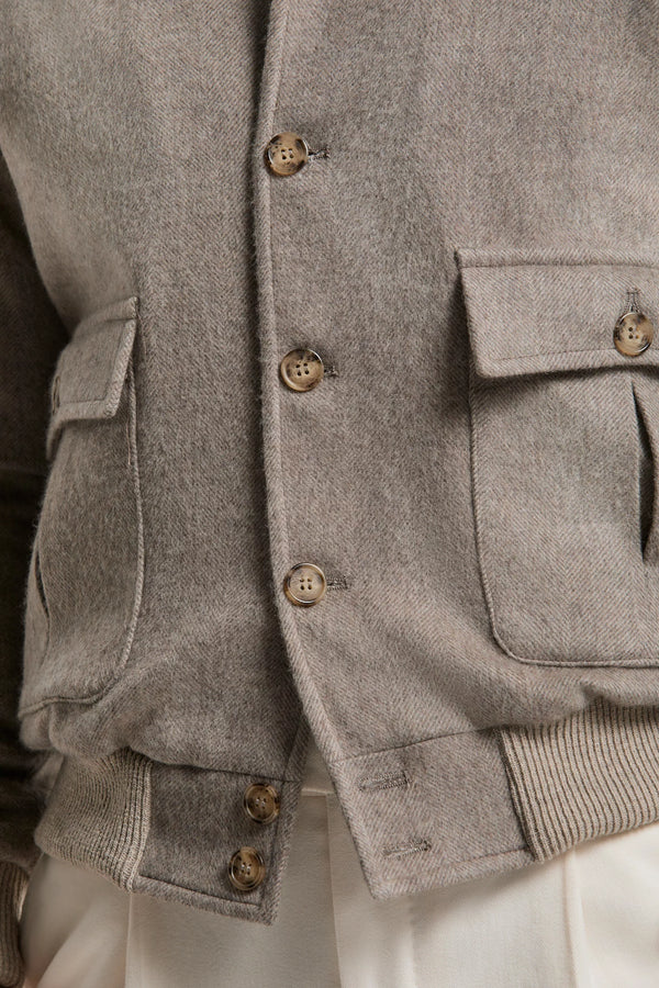 men pini parma taupe bomber with herringbone made in italy in wool 