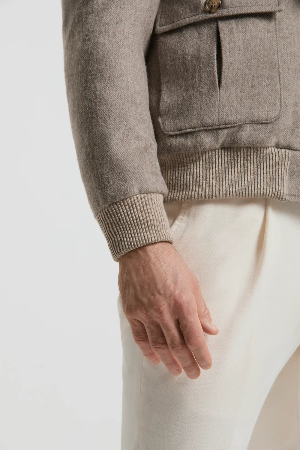 men pini parma taupe bomber with herringbone made in italy in wool 