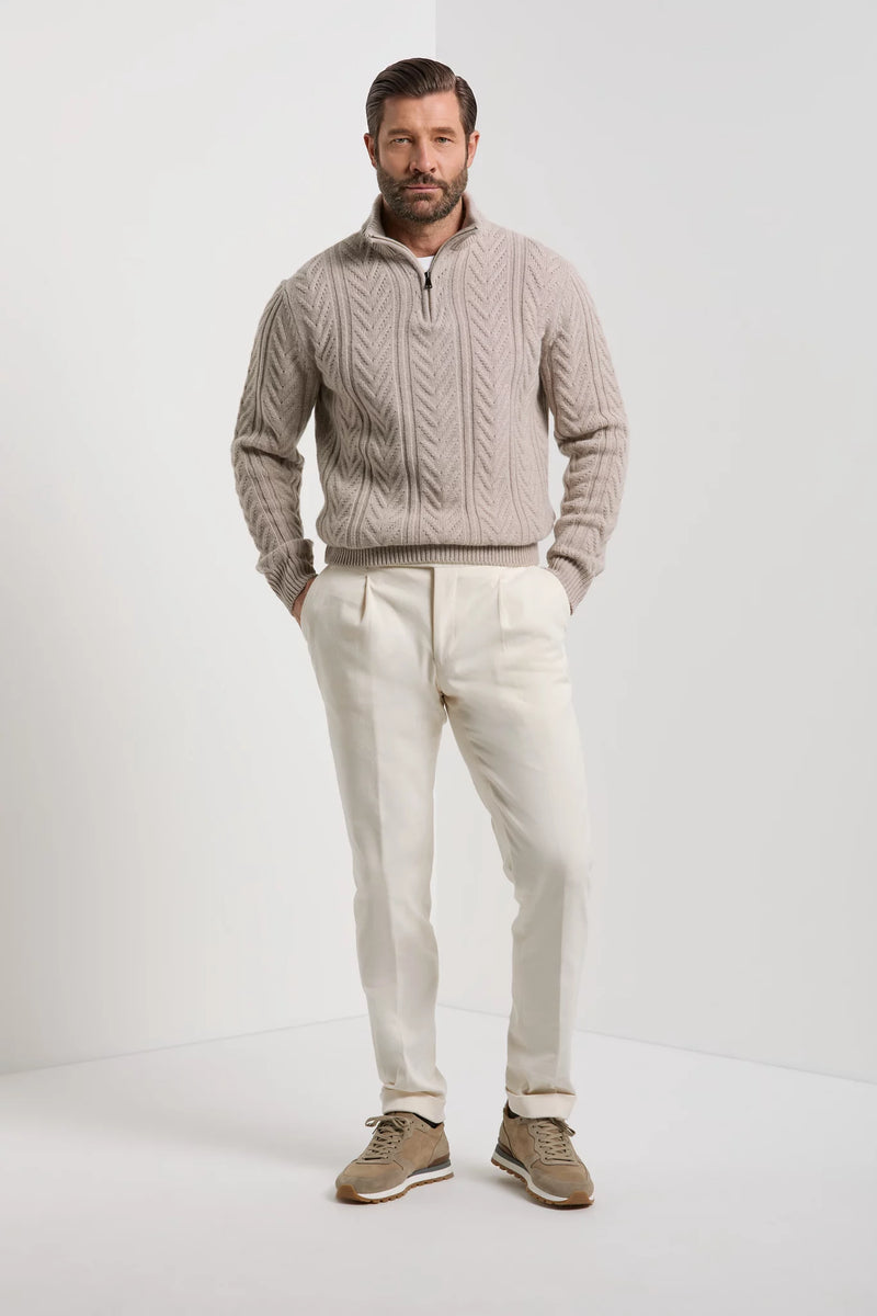 Pini Parma made in Italy men taupe jaquard half zip sweater