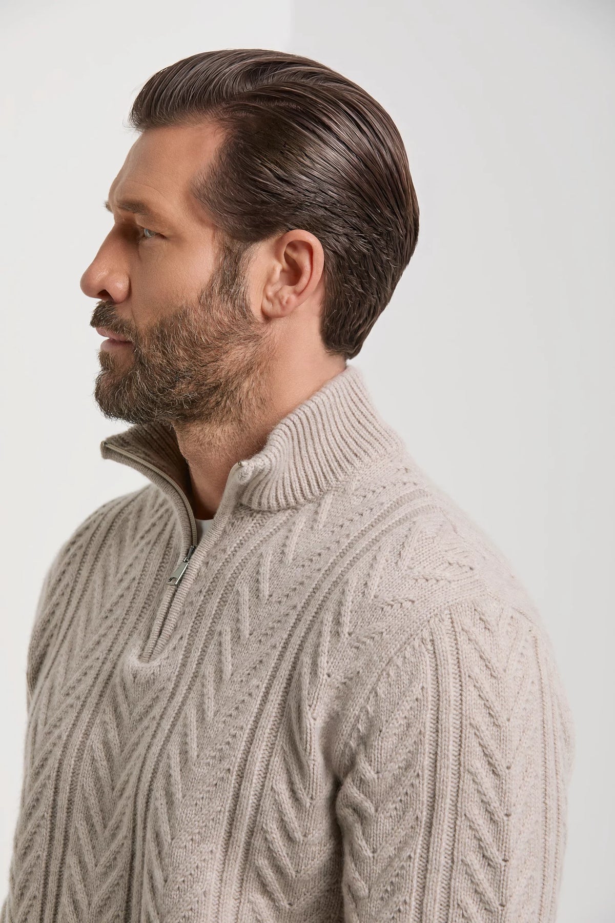 Pini Parma made in Italy men taupe jaquard half zip sweater