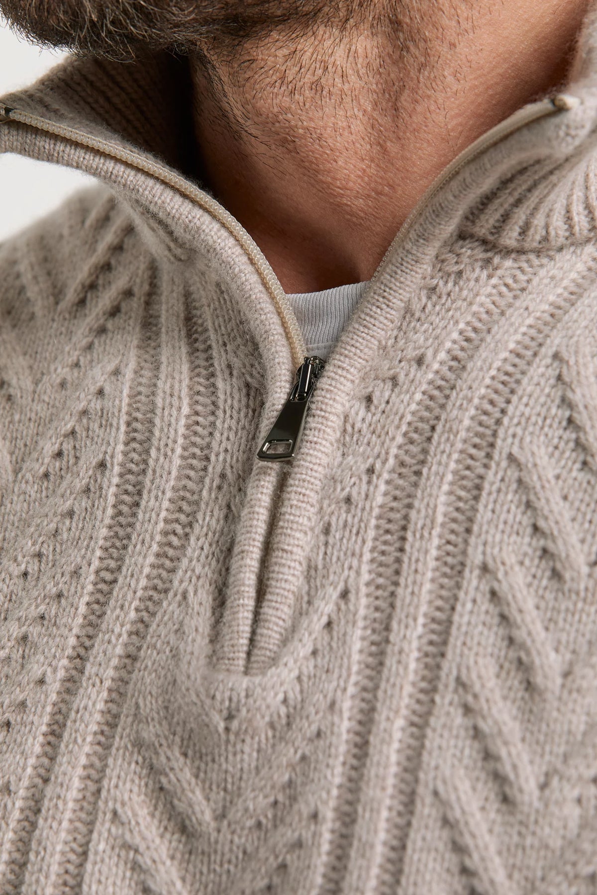 Pini Parma made in Italy men taupe jaquard half zip sweater