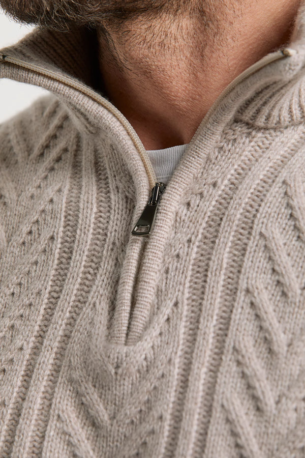 Pini Parma made in Italy men taupe jaquard half zip sweater
