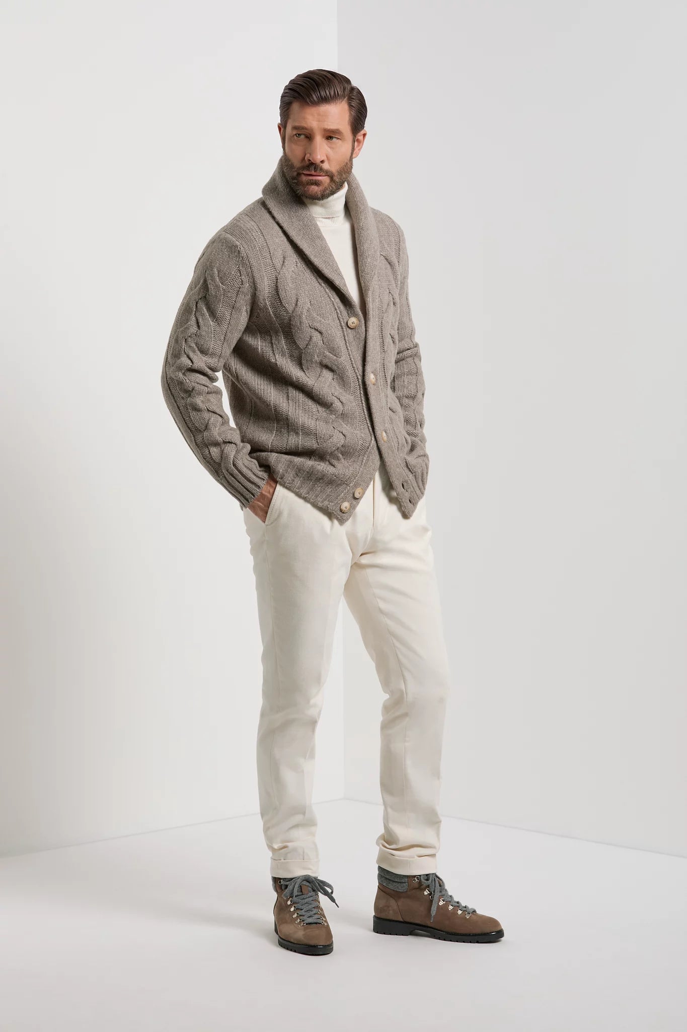 Pini Parma Made in italy men taupe knitted cardigan winter fall