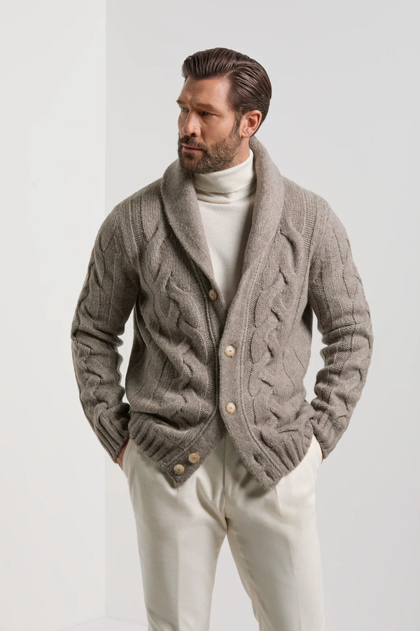 Pini Parma Made in italy men taupe knitted cardigan winter fall