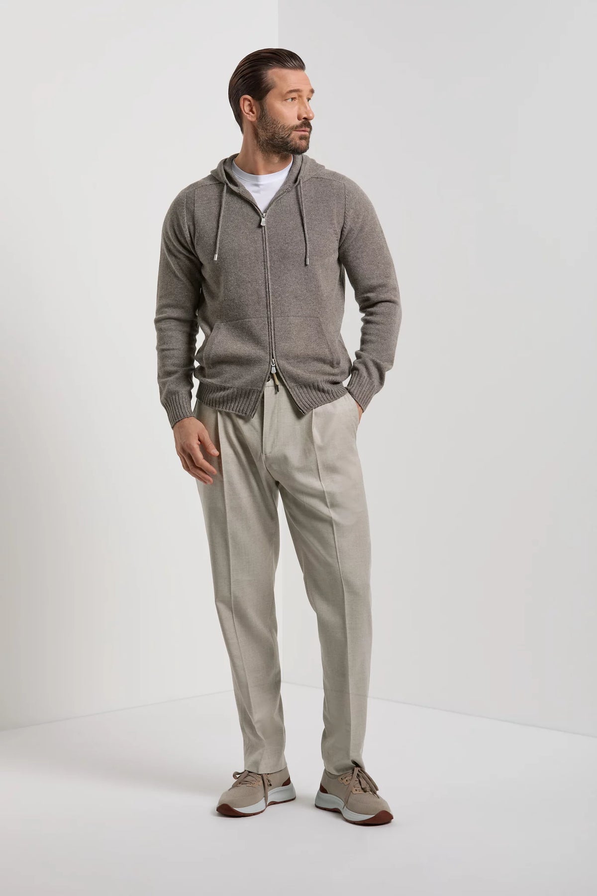Pini Parma made in Italy men taupe knitted hoodie sweater