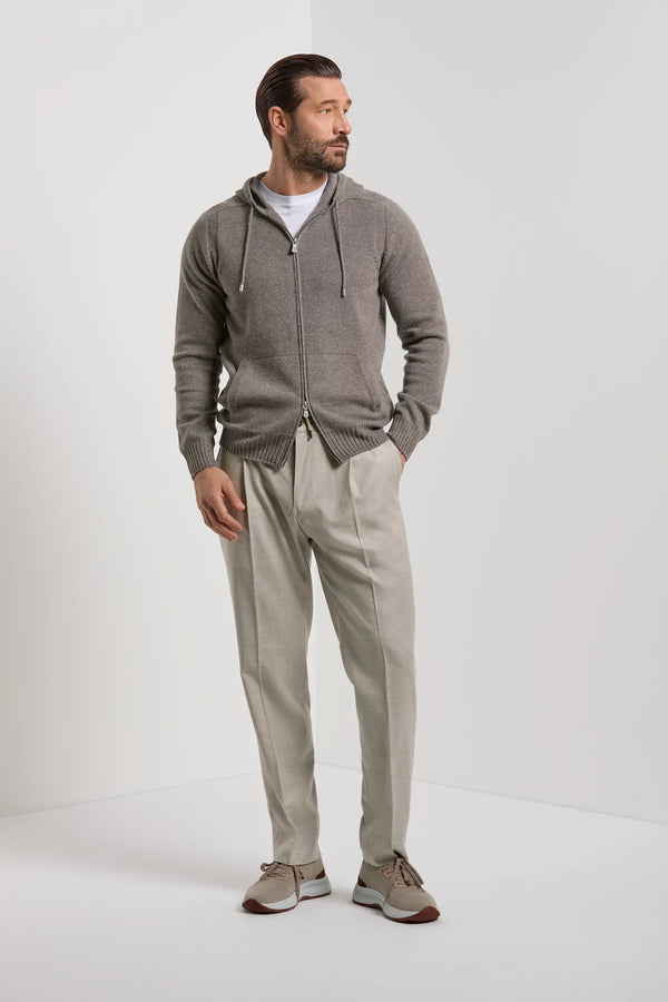 Pini Parma made in Italy men taupe knitted hoodie sweater