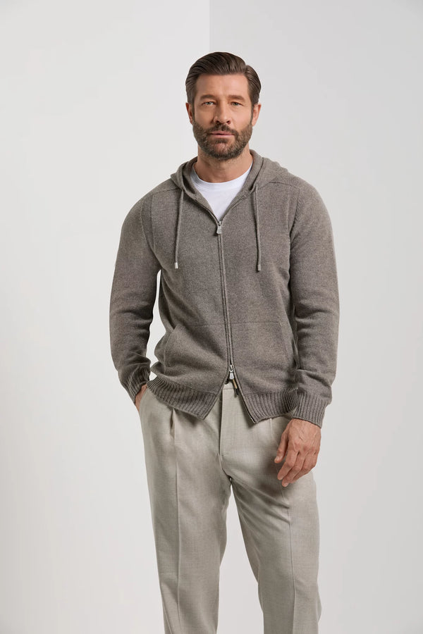 Pini Parma made in Italy men taupe knitted hoodie sweater