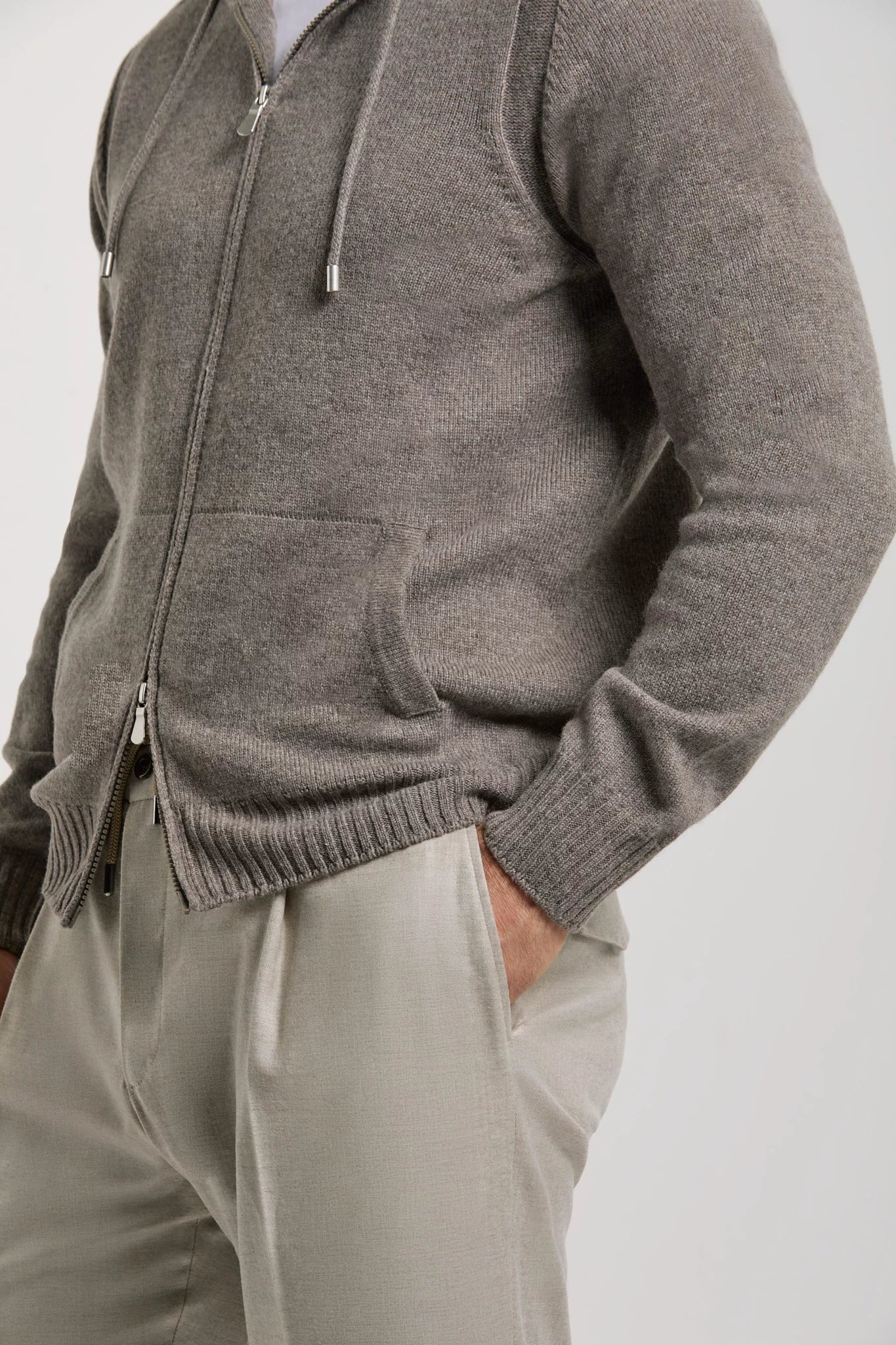 Pini Parma made in Italy men taupe knitted hoodie sweater