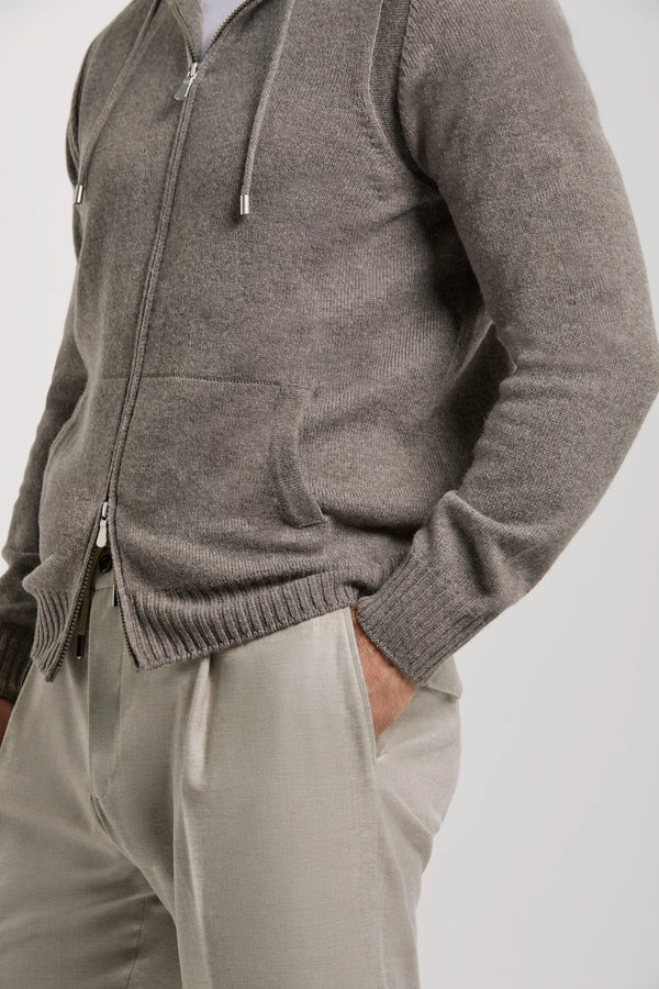 Pini Parma made in Italy men taupe knitted hoodie sweater