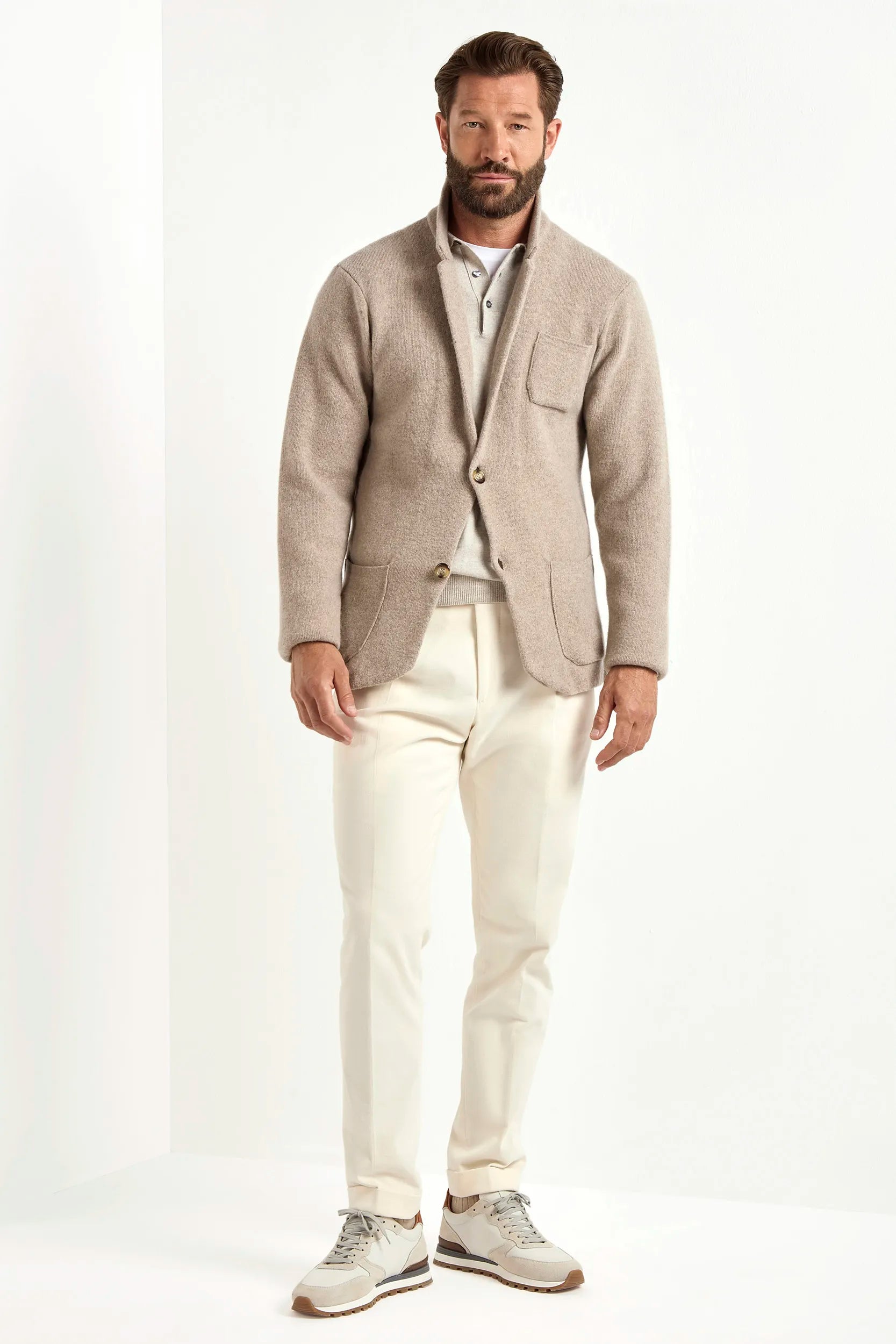 taupe knitted jacket, men's knitted jacket, italian wool cashmere jacket, taupe knit jacket, luxury men's jacket, elegant men's knitwear, refined knitted jacket, tailored taupe jacket, premium italian jacket, sophisticated men's knitwear, timeless italian jacket, upscale men's jacket, classic taupe knitwear, italian craftsmanship jacket, premium men's cashmere jacket, refined italian knit jacket