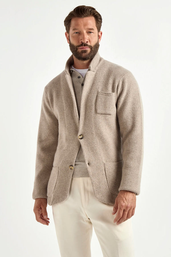 taupe knitted jacket, men's knitted jacket, italian wool cashmere jacket, taupe knit jacket, luxury men's jacket, elegant men's knitwear, refined knitted jacket, tailored taupe jacket, premium italian jacket, sophisticated men's knitwear, timeless italian jacket, upscale men's jacket, classic taupe knitwear, italian craftsmanship jacket, premium men's cashmere jacket, refined italian knit jacket