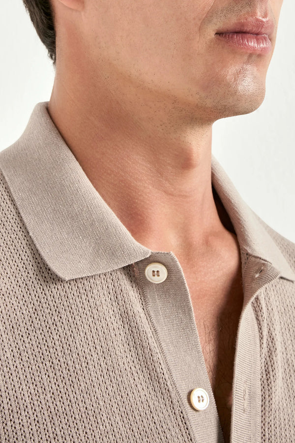 Men Pini Parma taupe polo cardigan, knitwear, made in italy in cotton 